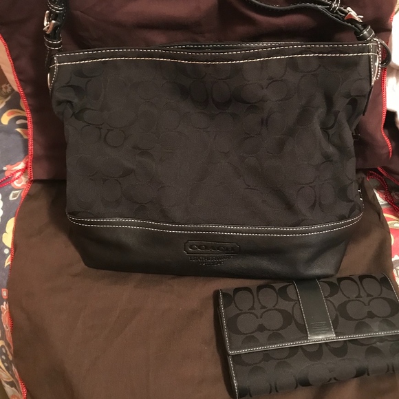 COACH Black, Leather and Canvas, Lg Shoulder Tote - Picture 1 of 5